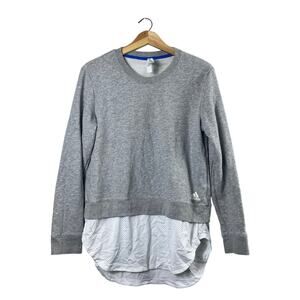 Grey and White Long Sleeve Adidas Shirt M